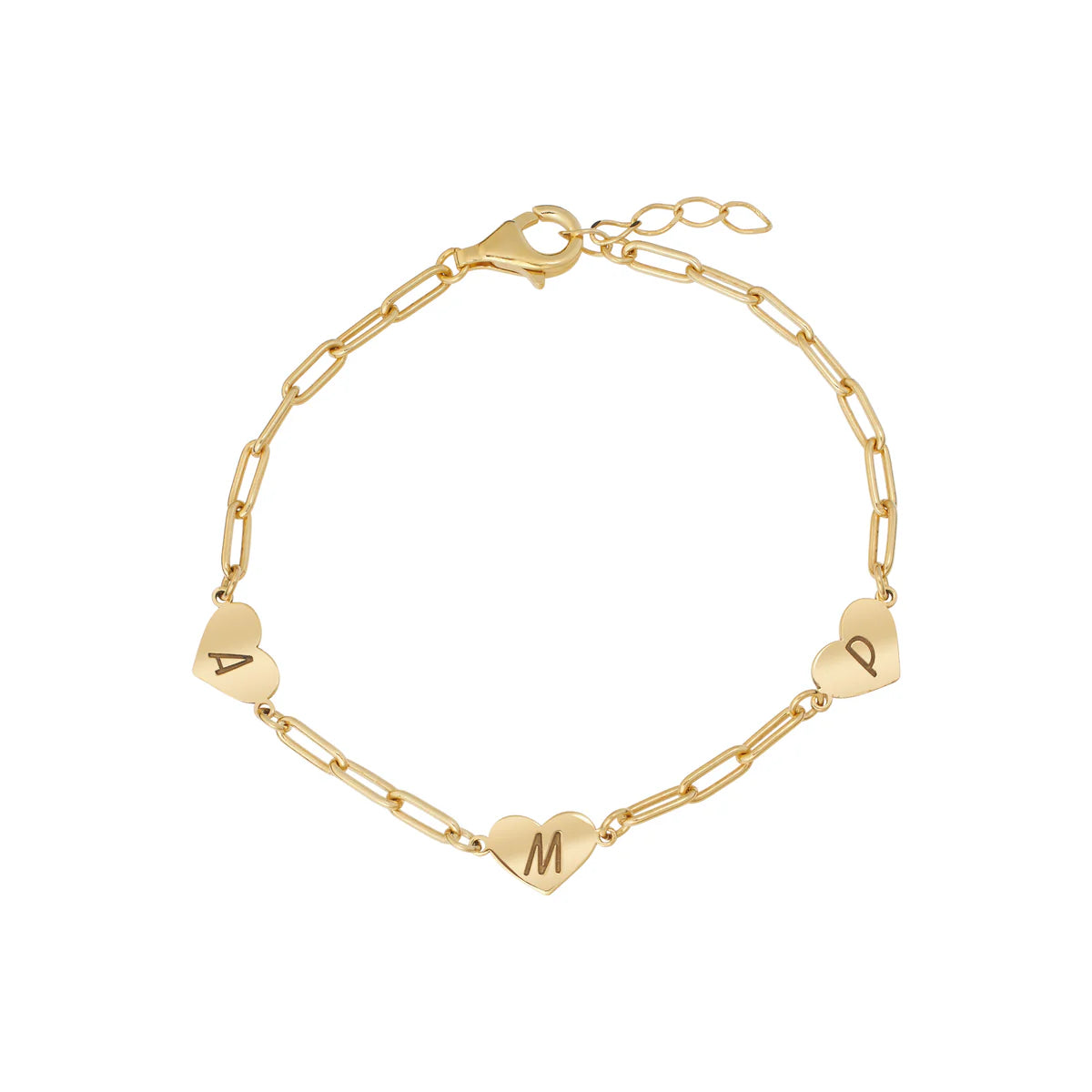 Triple Initial Heart Bracelet