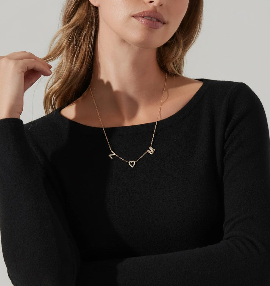 Pave Initial Heart Necklace