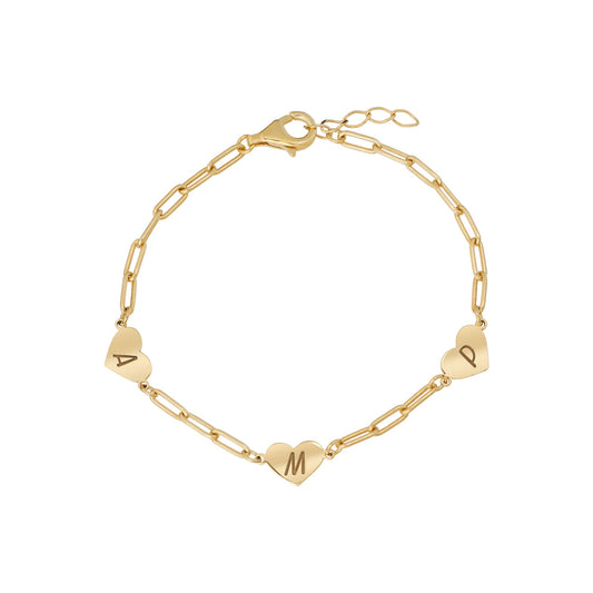 Triple Initial Heart Bracelet