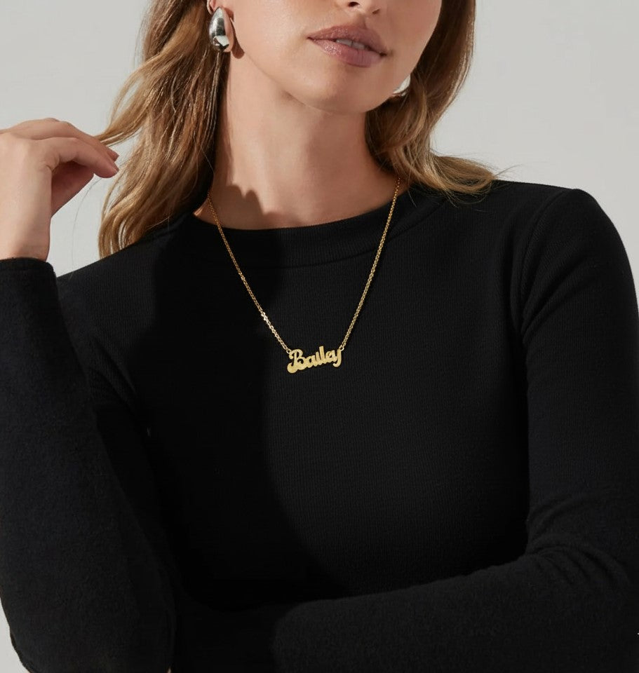 Bubble Script Nameplate Necklace