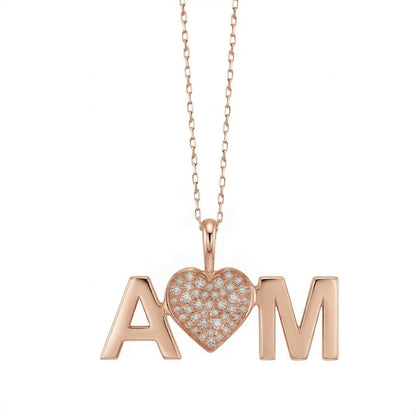 Two Gold Initials and Diamond Heart Pendant