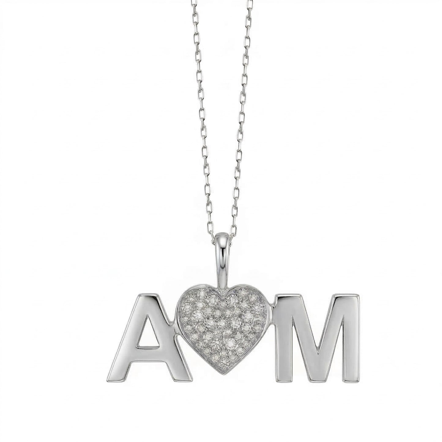 Two Gold Initials and Diamond Heart Pendant