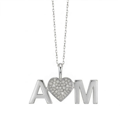 Two Gold Initials and Diamond Heart Pendant