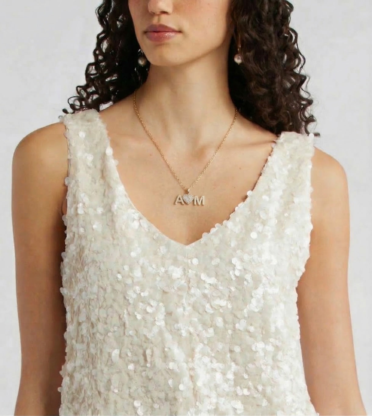 Two Gold Initials and Diamond Heart Pendant