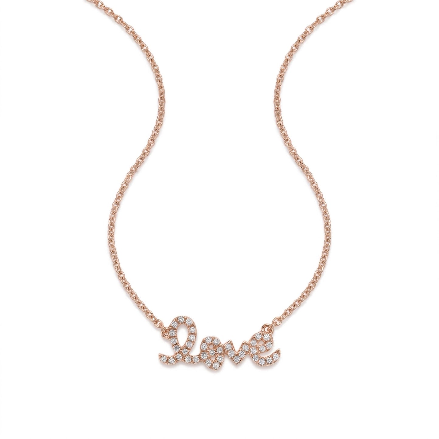 Gold and Diamond Love Script Necklace