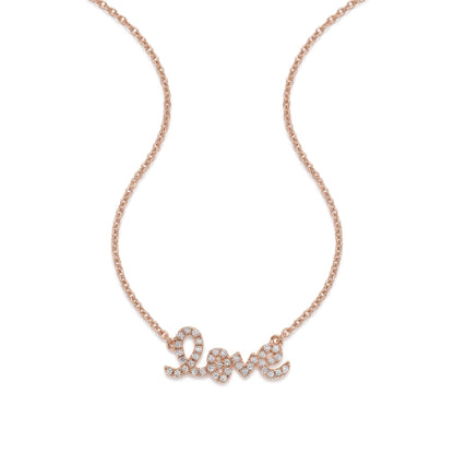Gold and Diamond Love Script Necklace