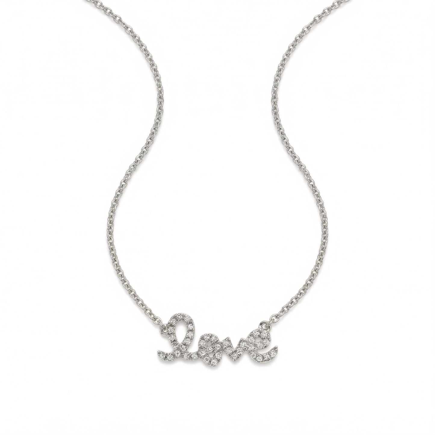 Gold and Diamond Love Script Necklace