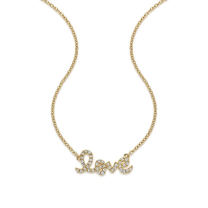 Gold and Diamond Love Script Necklace