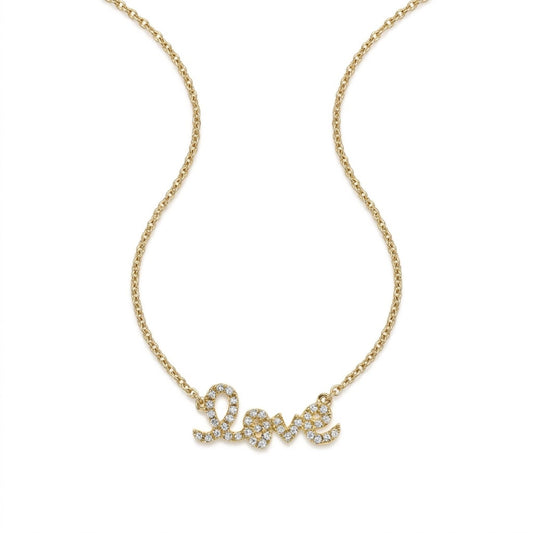 Gold and Diamond Love Script Necklace