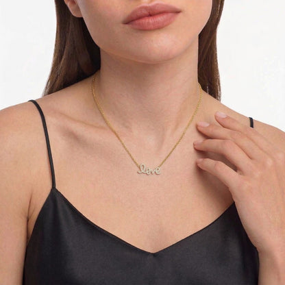 Gold and Diamond Love Script Necklace