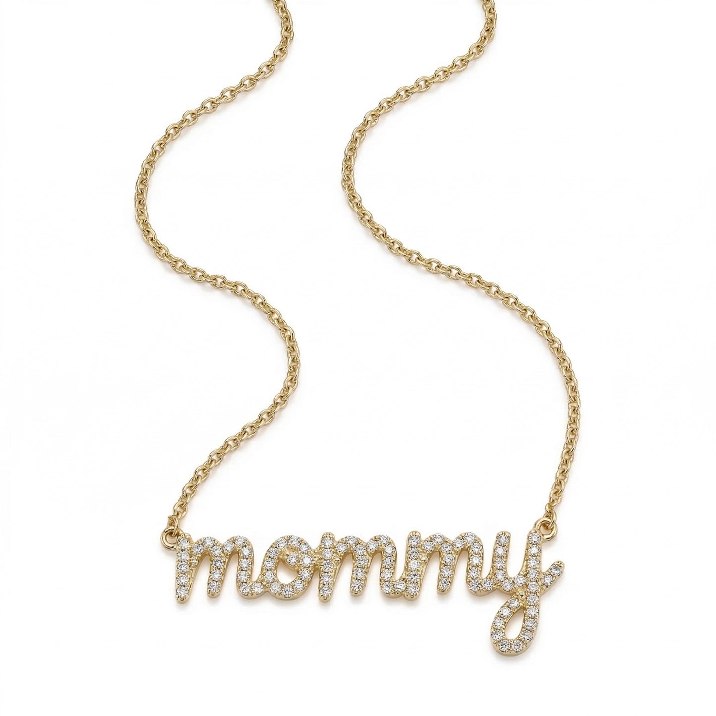 Gold and Diamond Mommy Script Necklace