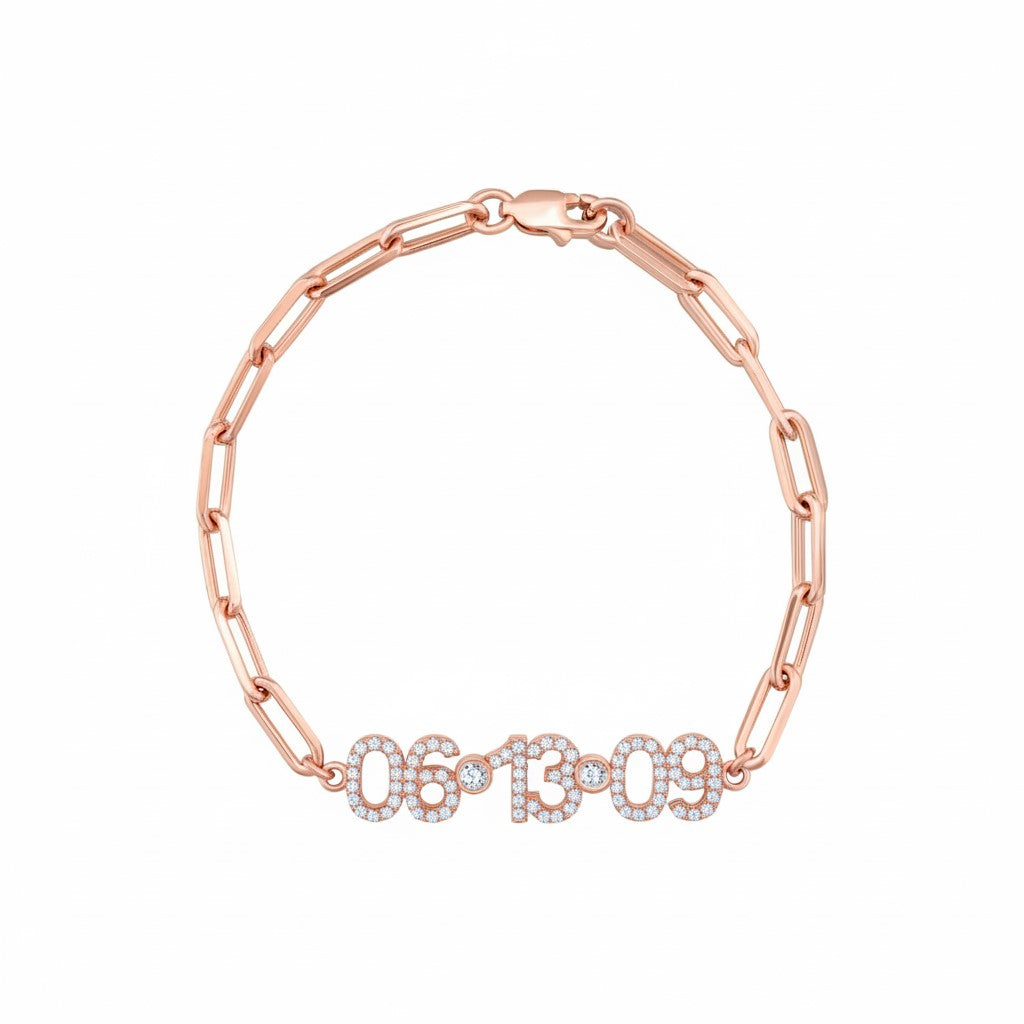 Paper Clip Date Personalized Bracelet in Rose Gold