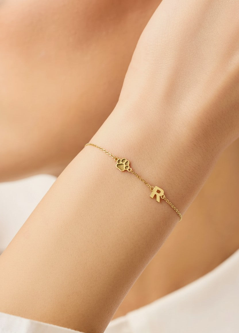 Paw and Initial Bracelet