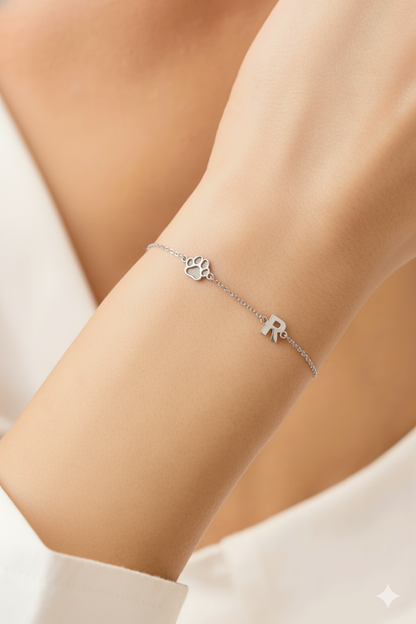 Paw and Initial Bracelet