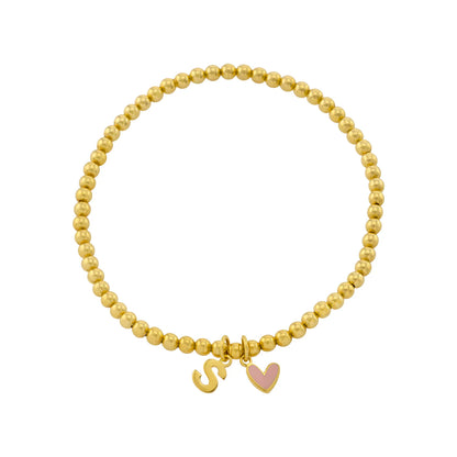 Beaded Enamel Heart and Initial Bracelet