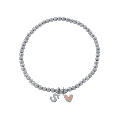 Beaded Enamel Heart and Initial Bracelet