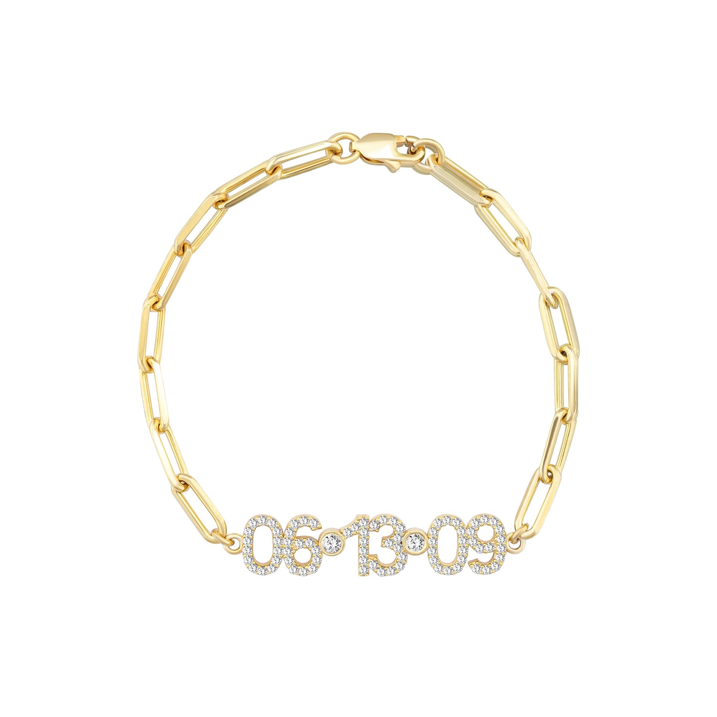 Paper Clip Date Personalized Bracelet in Yellow Gold Vermeil