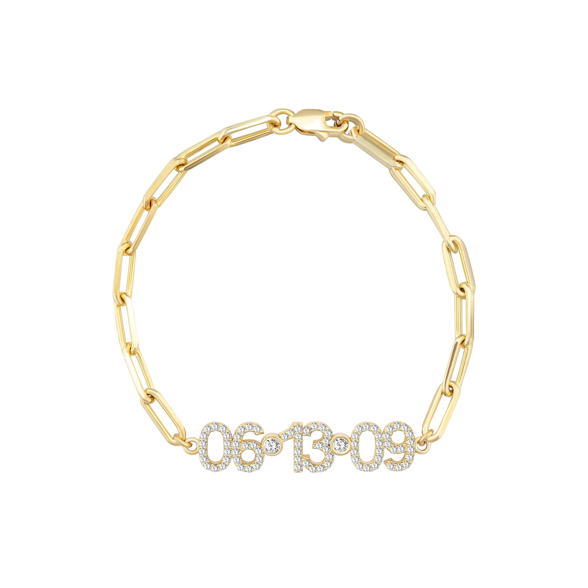 Paper Clip Date Personalized Bracelet in Yellow Gold Vermeil